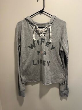 Wifey For Lifey Lace-Up Gray Hoodie Sweatshirt
